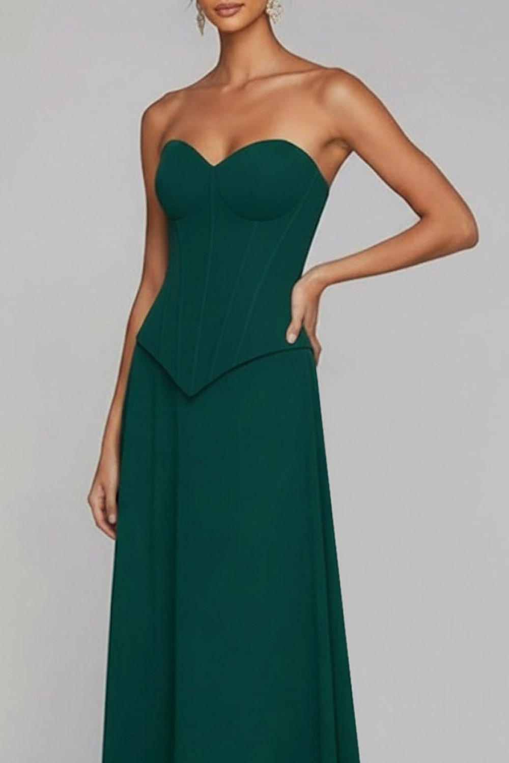 Emerald Green Formal Evening Dress Strapless Corset Lace-Up Maxi Dress