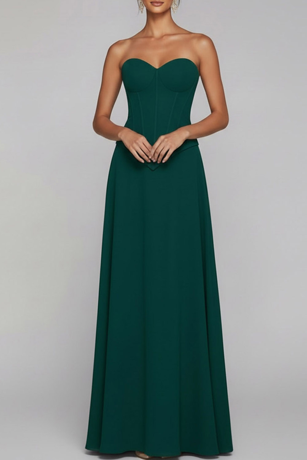 Emerald Green Formal Evening Dress Strapless Corset Lace-Up Maxi Dress