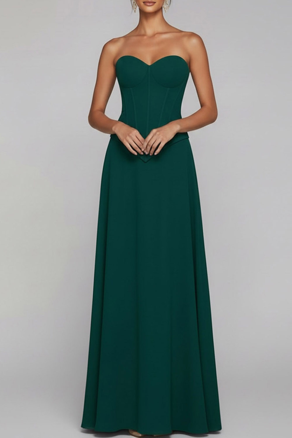 Emerald Green Formal Evening Dress Strapless Corset Lace-Up Maxi Dress
