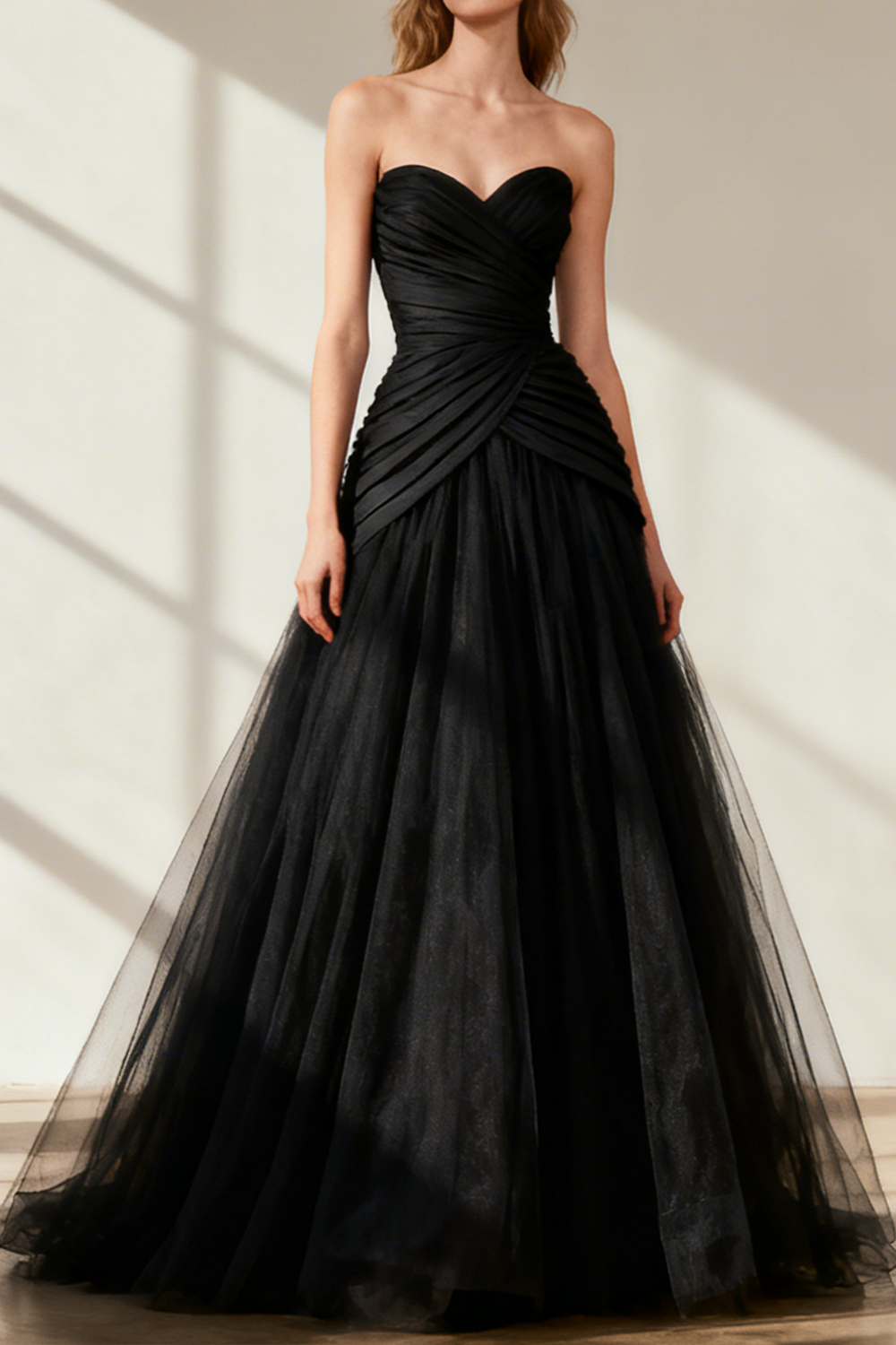 Black Prom Dress Sweetheart Tulle Ball Gown Maxi Dress