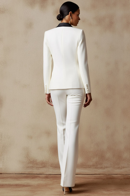 White Work Formal Pants Suit Lapel Long Sleeve Blazer Set