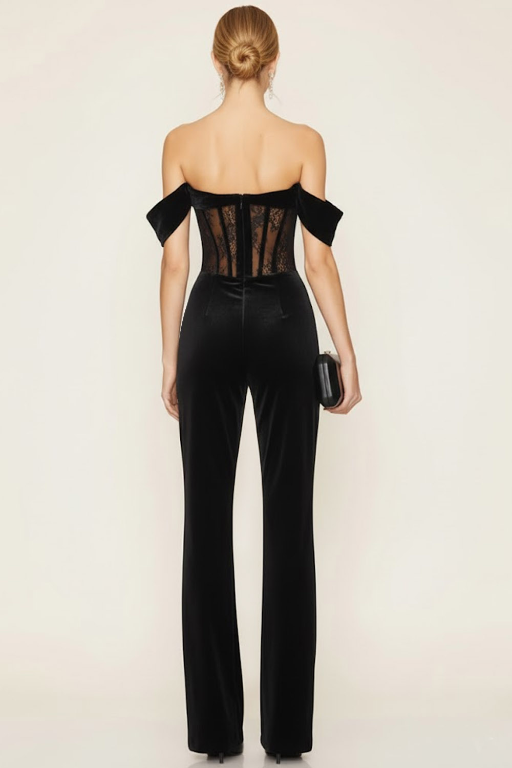 Black Formal Jumpsuit Off the shoulder Corset Velvet Jumpsuit 