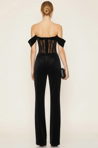 Black Formal Jumpsuit Off the shoulder Corset Velvet Jumpsuit 