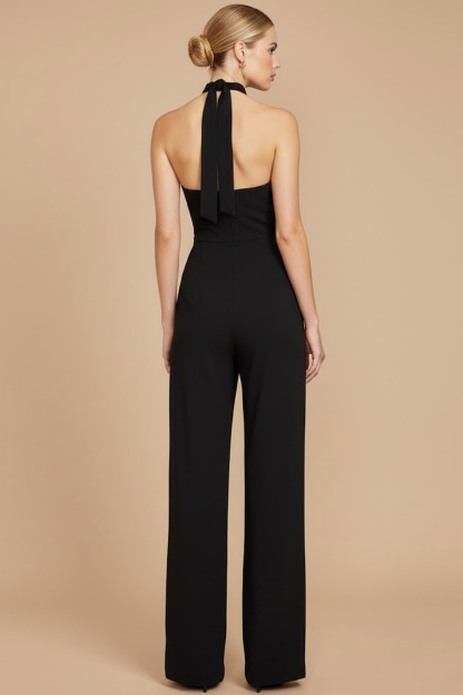 Black Formal Jumpsuit Halter Sleeveless Scarf Jumpsuit 