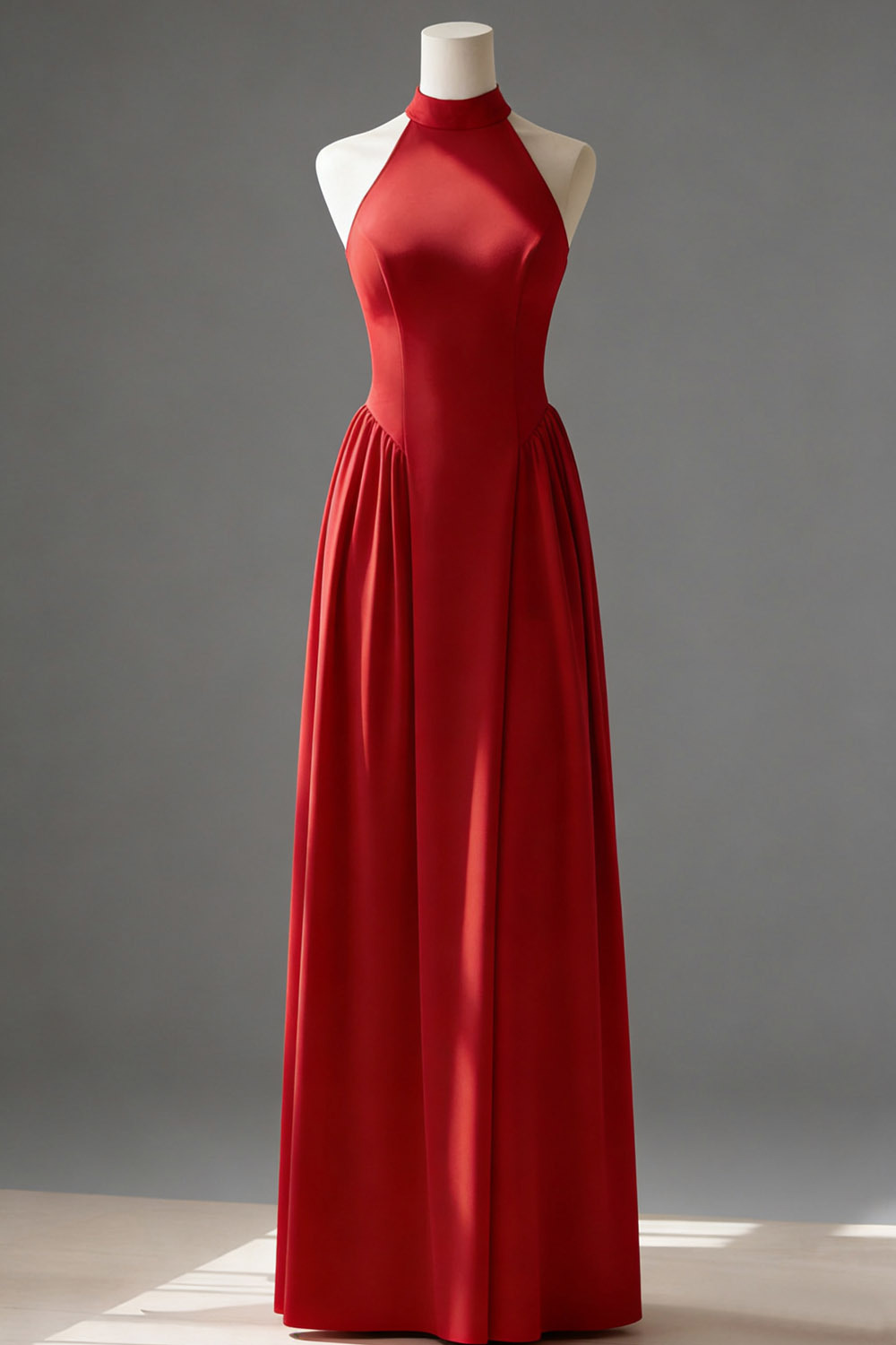 Red Formal Evening Dress A-Line Halter Sleeveless Maxi Dress