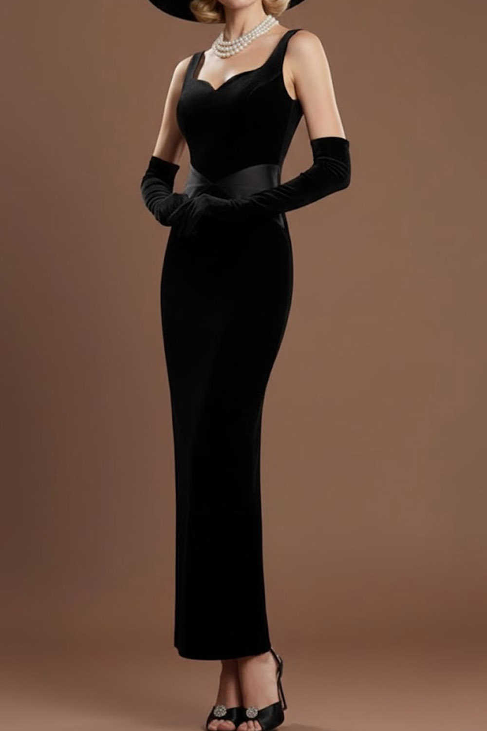 Black Formal Evening Dress Bodycon Wide Straps Velvet Maxi Dress