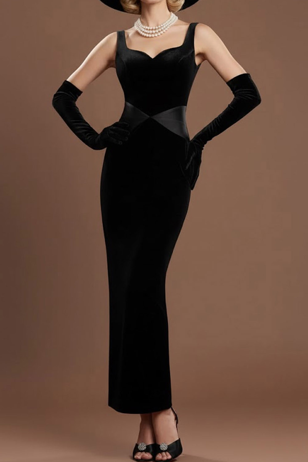 Black Formal Evening Dress Bodycon Wide Straps Velvet Maxi Dress