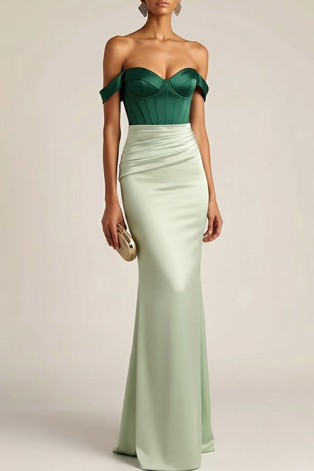 Green Evening Formal Dress Off the Shoulder Corset Satin Maxi Dress
