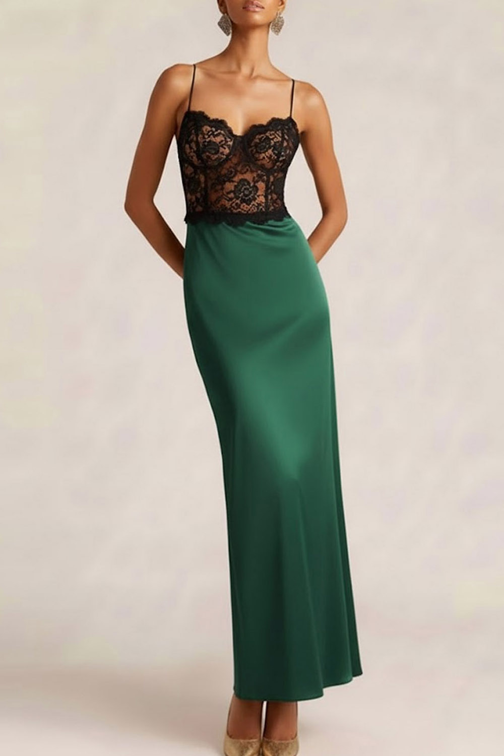 Bronze Formal Dress Sheath Spaghetti Straps Satin Maxi Dress