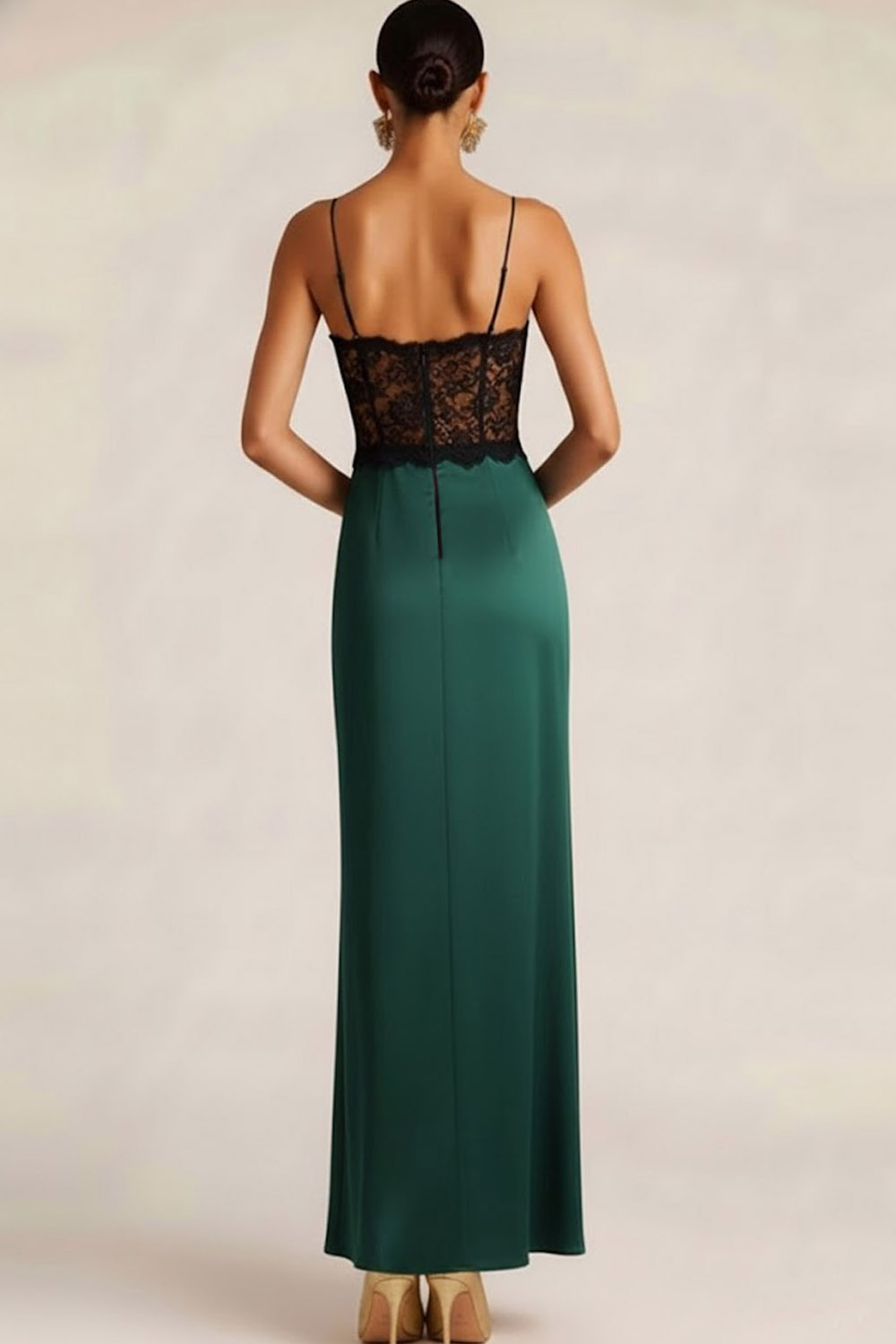 Bronze Formal Dress Sheath Spaghetti Straps Satin Maxi Dress