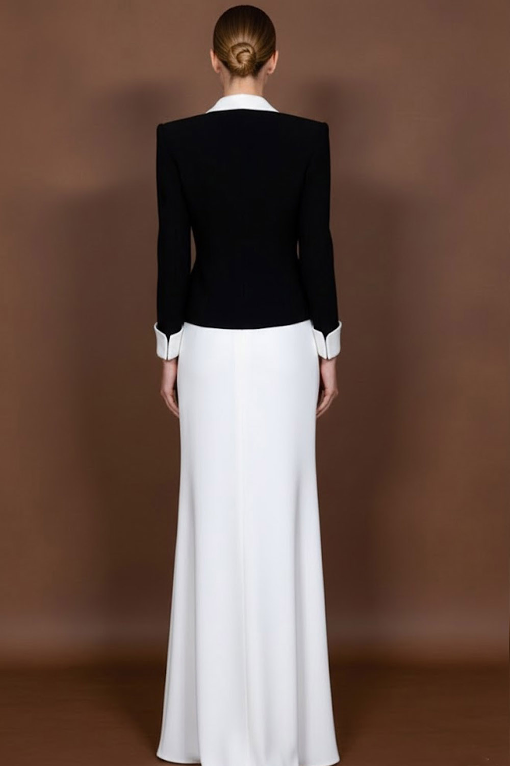 Black Business ​Formal Blazer Suit Lapel Long Sleeve Maxi Skirt Set​​ 