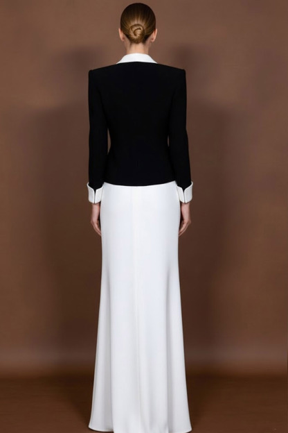 Black Business ​Formal Blazer Suit Lapel Long Sleeve Maxi Skirt Set​​ 