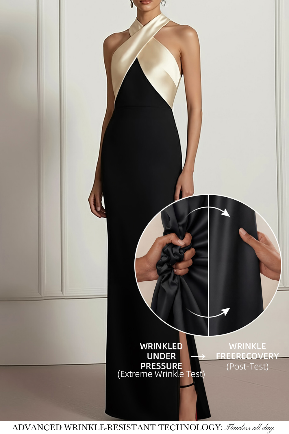 Champagne Evening Formal Dress Sheath Halter Maxi Dress with Slit