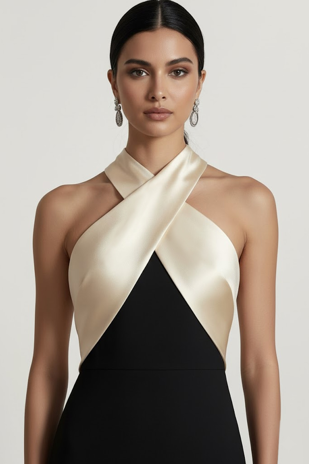 Champagne Evening Formal Dress Sheath Halter Maxi Dress with Slit