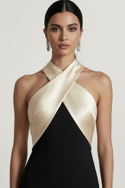 Champagne Evening Formal Dress Sheath Halter Maxi Dress with Slit