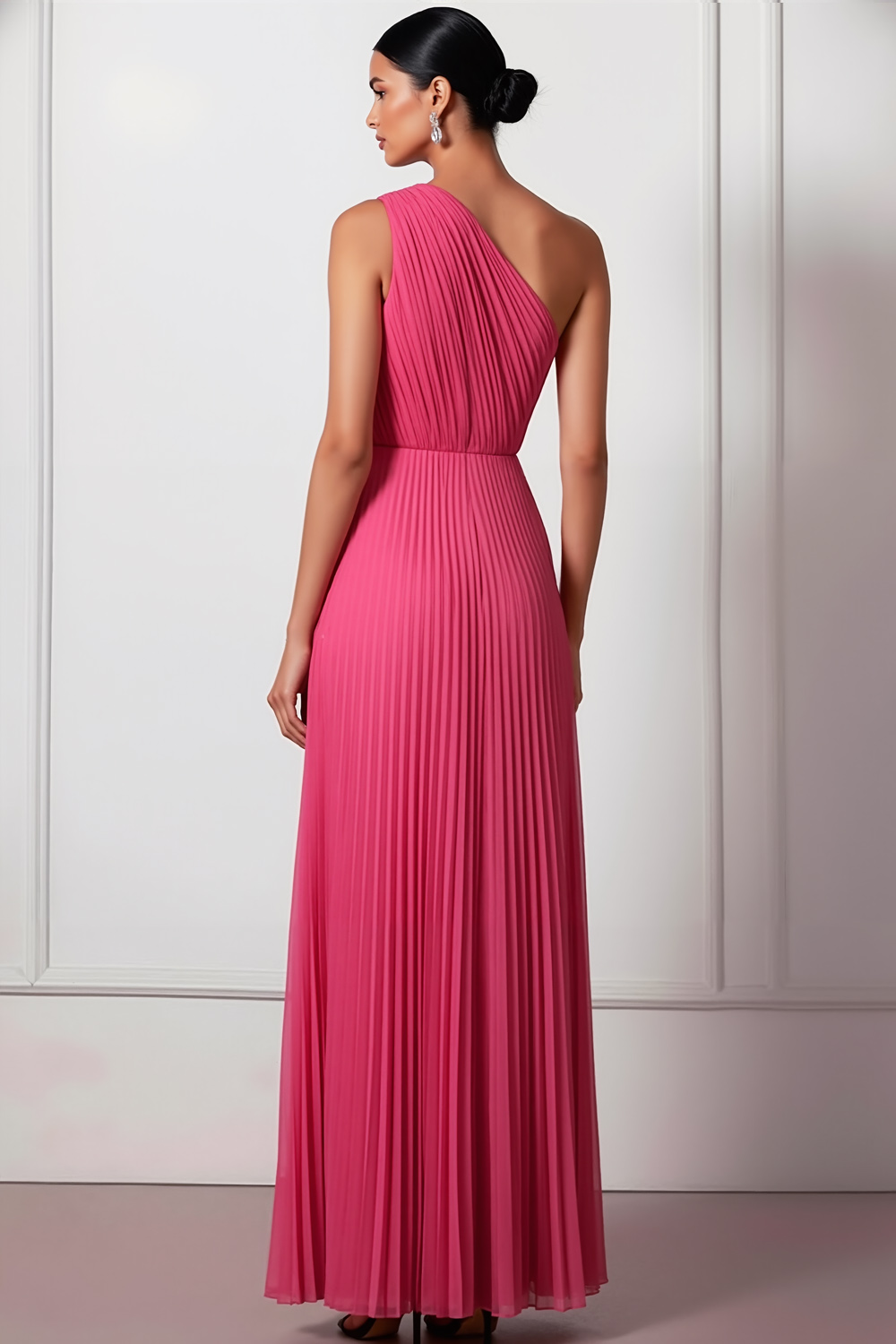 Blush Formal Party Dress One Shoulder Pleated Maxi Dress with Slit