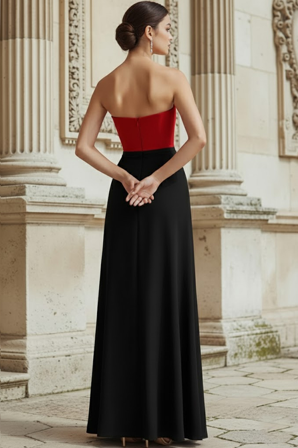 Red Formal Evening Dress A-Line Strapless Maxi Dress with Slit