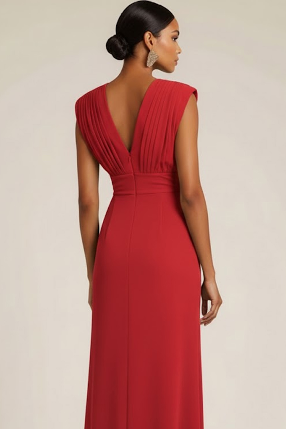 Emerald Green Formal Dress Sheath V-Neck Ruched Maxi Dress with Slit