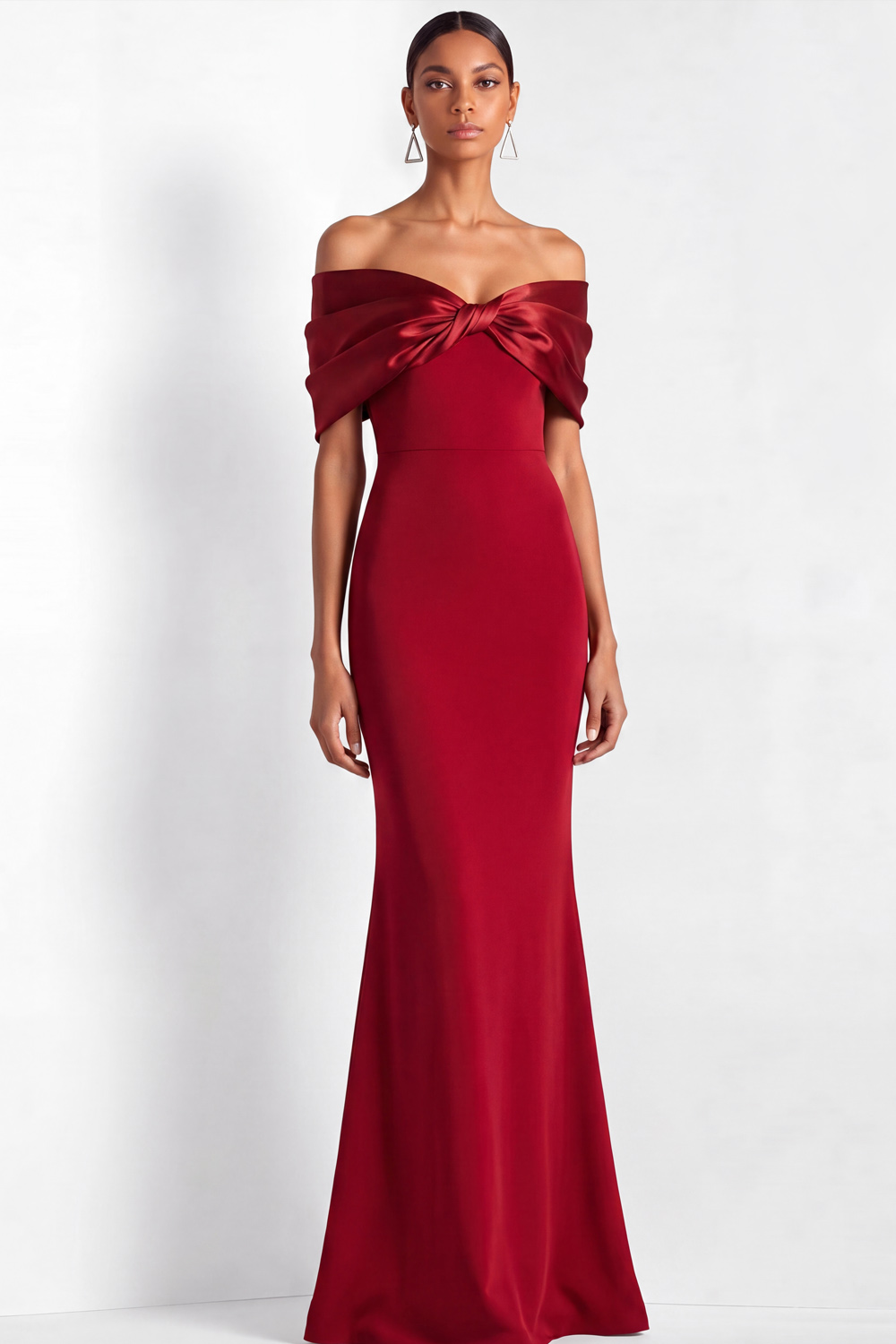 Evening Formal Dress Burgundy Mermaid Off the Shoulder Maxi Dress 
