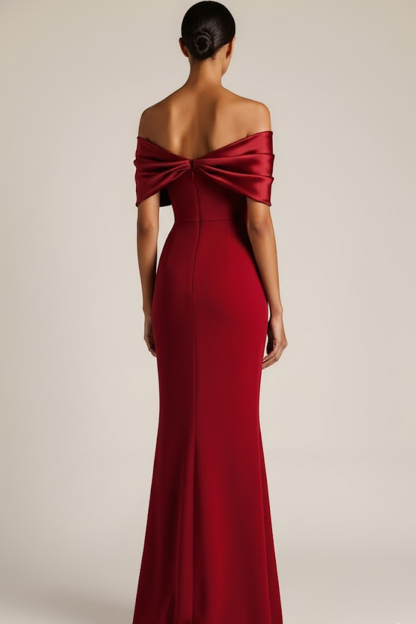 Evening Formal Dress Burgundy Mermaid Off the Shoulder Maxi Dress 