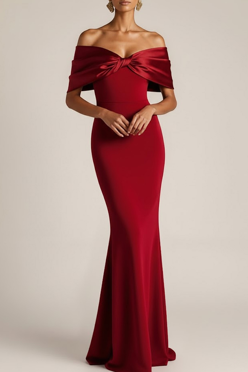 Evening Formal Dress Burgundy Mermaid Off the Shoulder Maxi Dress 