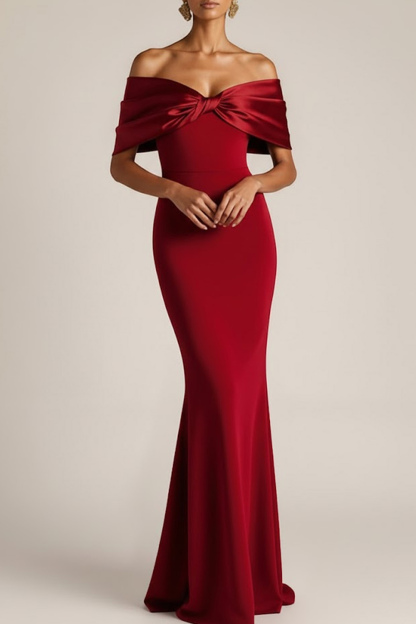 Evening Formal Dress Burgundy Mermaid Off the Shoulder Maxi Dress 