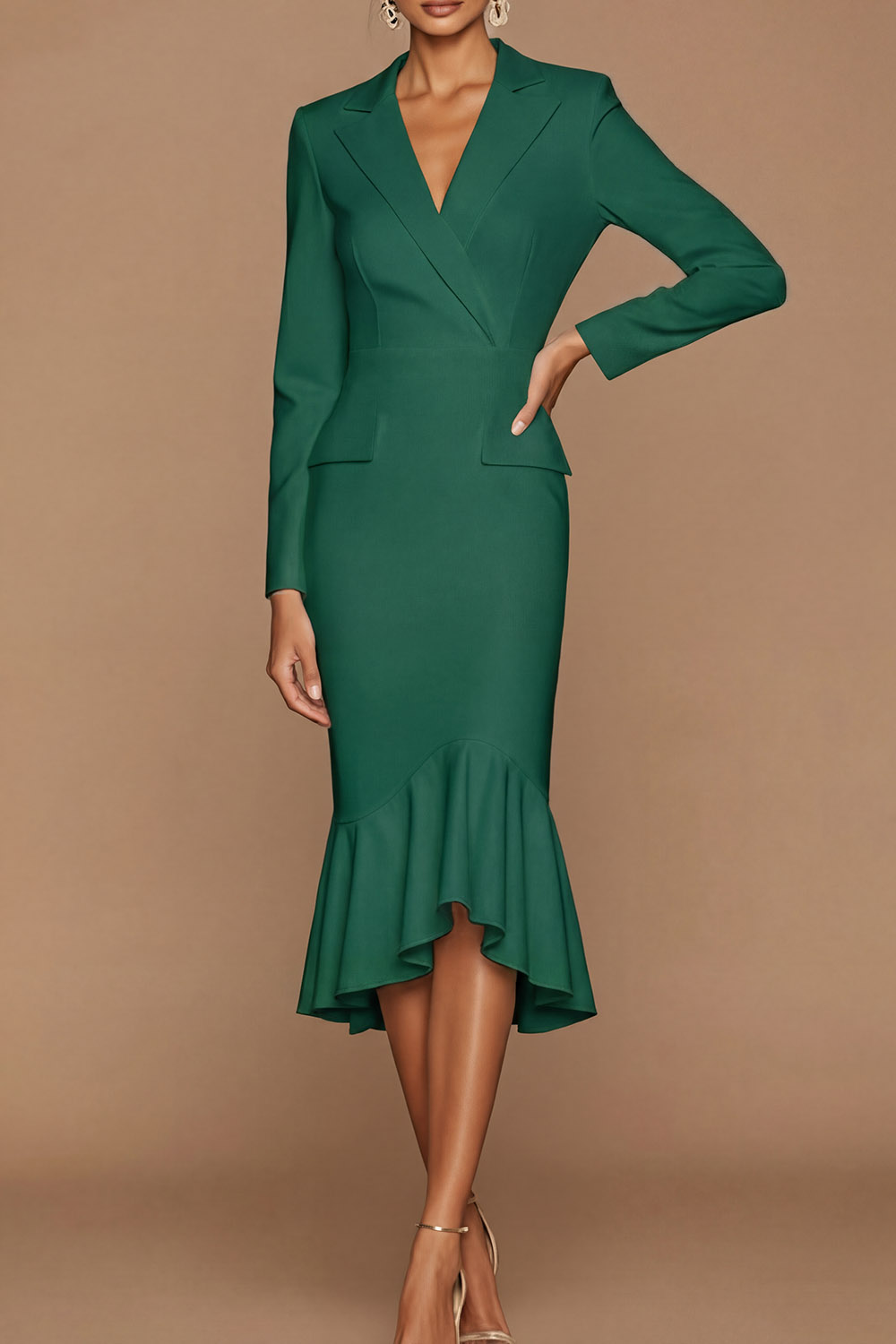 Work Formal Blazer Dress White Lapel Mermaid Midi Dress