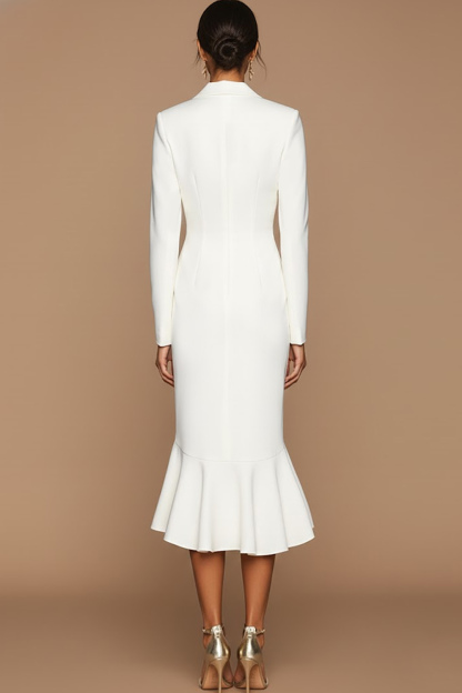 Work Formal Blazer Dress White Lapel Mermaid Midi Dress