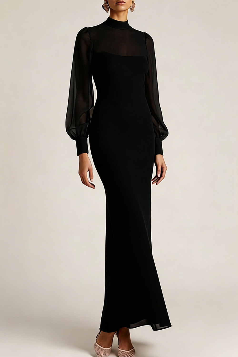 Emerald Green Formal Evening Dress High Neck Chiffon Maxi Dress