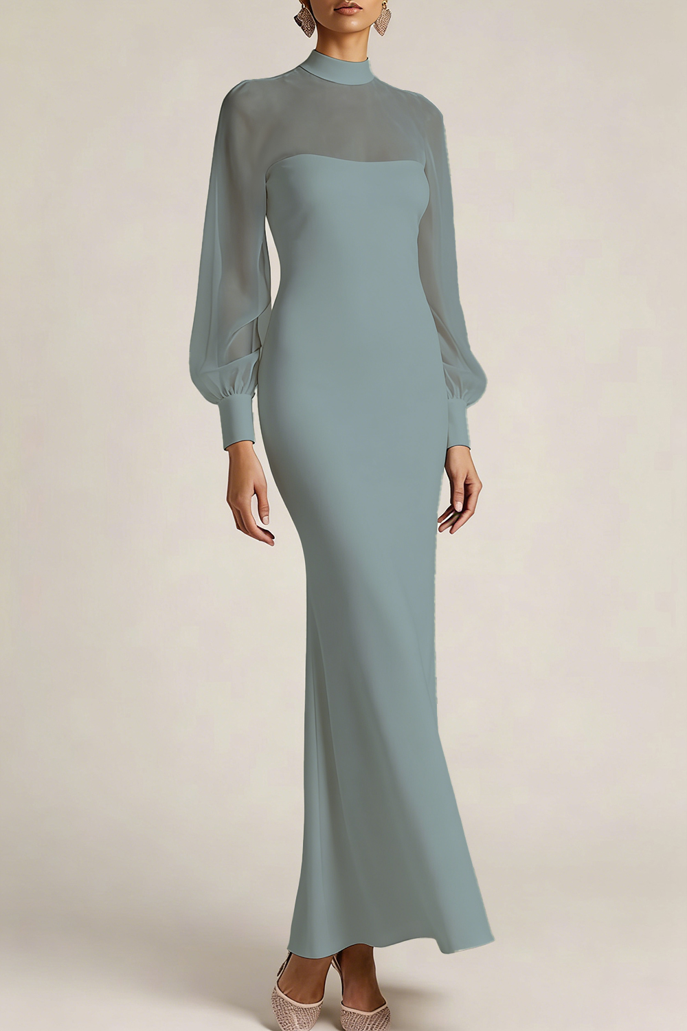 Emerald Green Formal Evening Dress High Neck Chiffon Maxi Dress