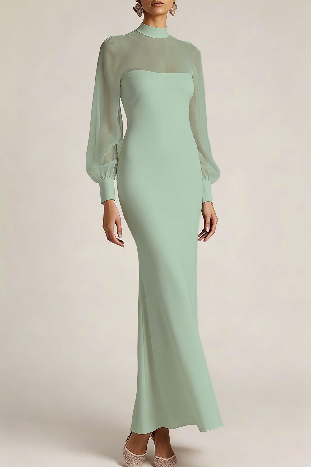 Emerald Green Formal Evening Dress High Neck Chiffon Maxi Dress