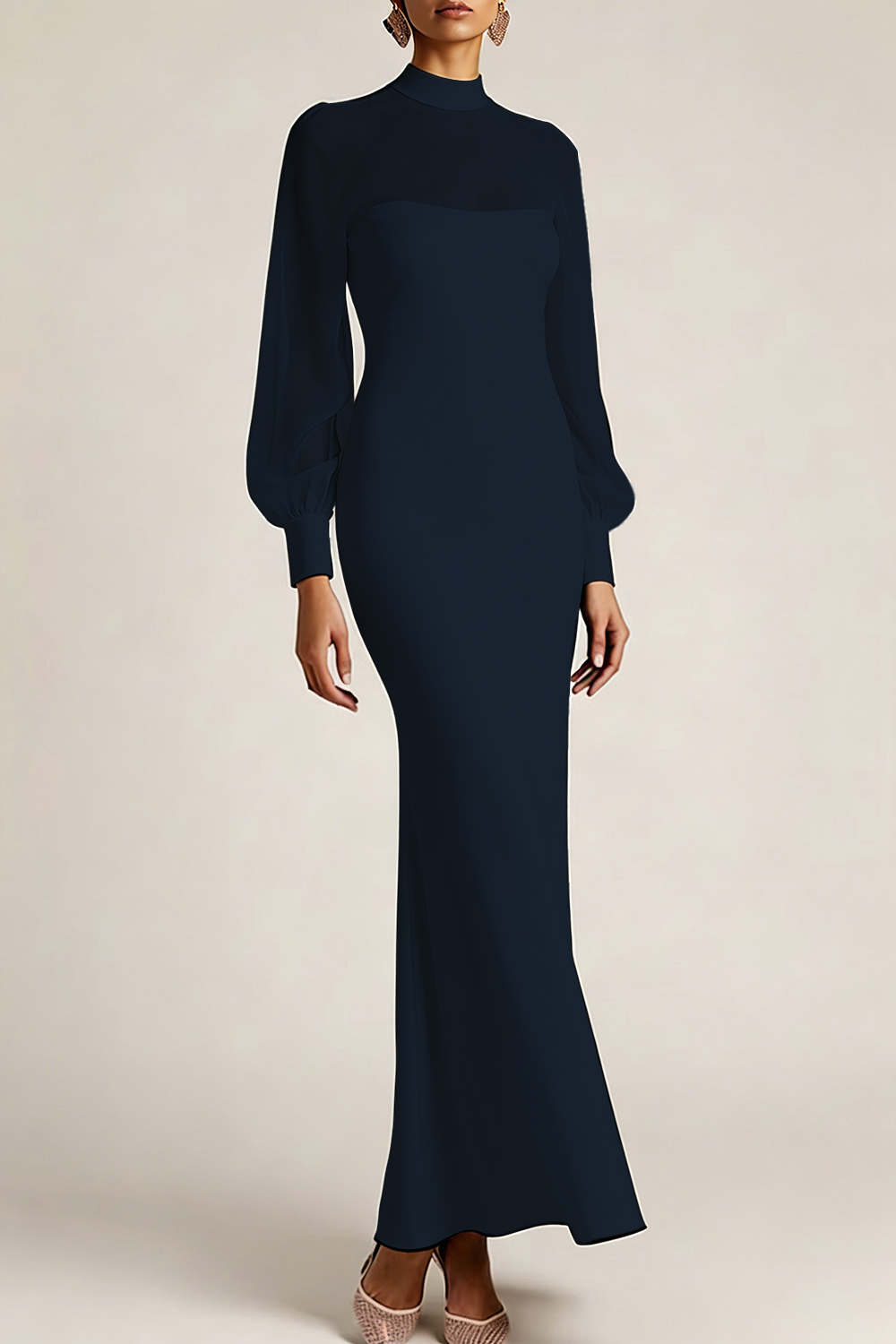 Emerald Green Formal Evening Dress High Neck Chiffon Maxi Dress