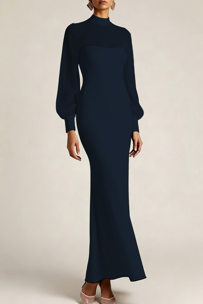 Emerald Green Formal Evening Dress High Neck Chiffon Maxi Dress