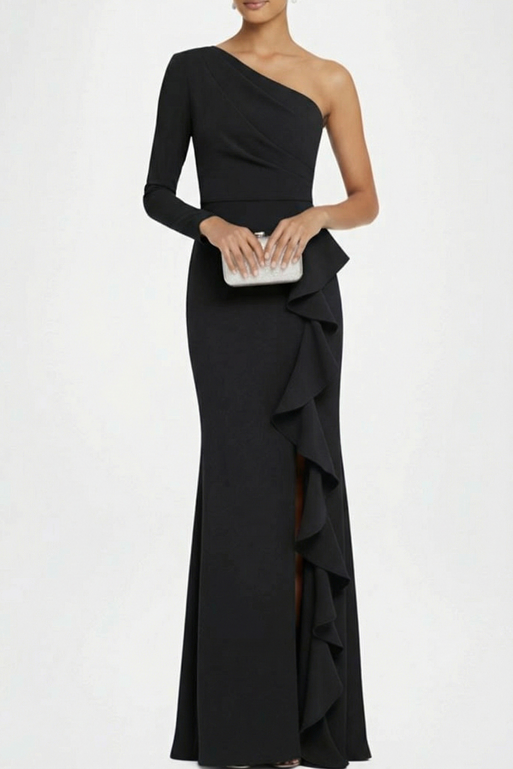 Royal Blue Formal Dress One Shoulder Chiffon Maxi Dress with Ruffle