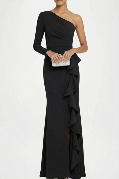 Royal Blue Formal Dress One Shoulder Chiffon Maxi Dress with Ruffle