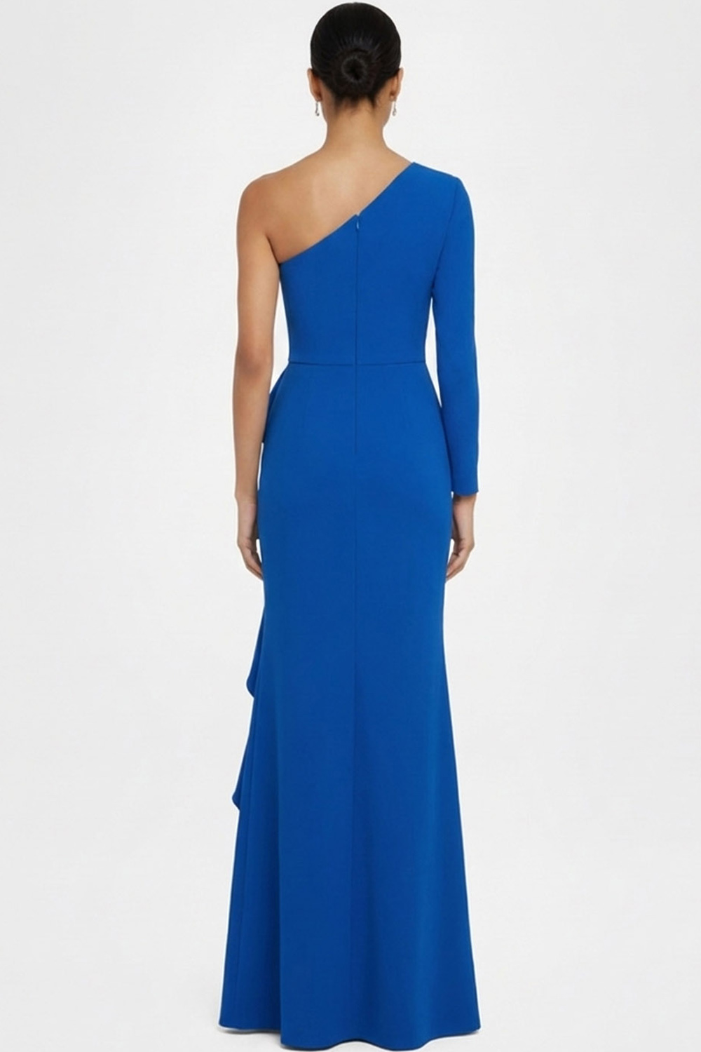 Royal Blue Formal Dress One Shoulder Chiffon Maxi Dress with Ruffle