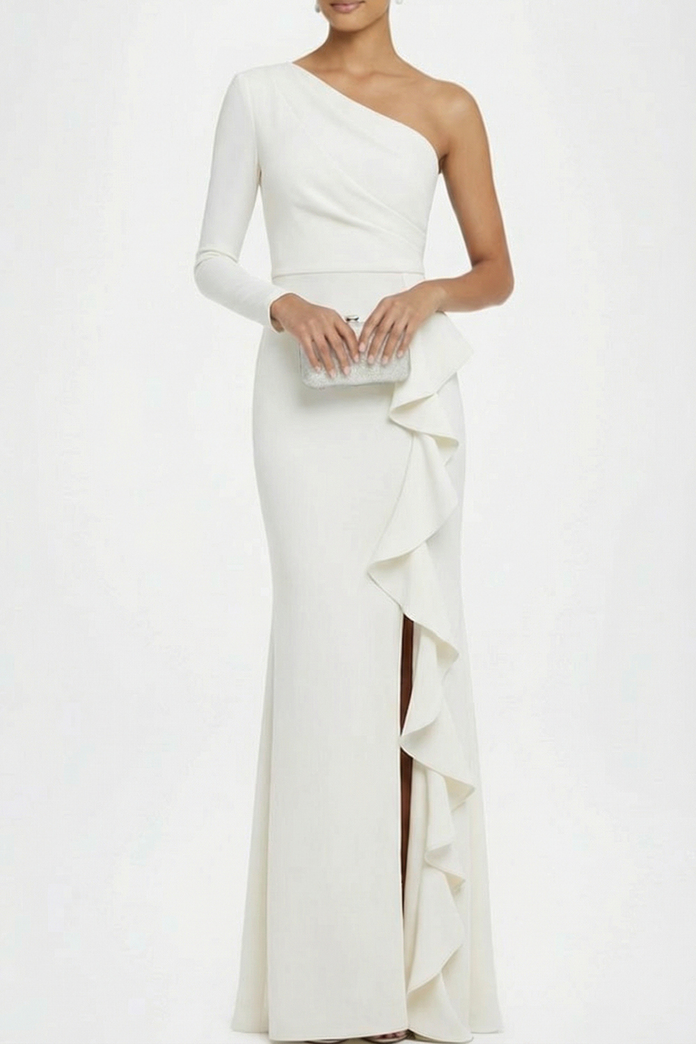 Royal Blue Formal Dress One Shoulder Chiffon Maxi Dress with Ruffle