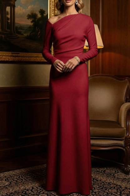 White Formal Evening Dress Asymmetrical Neck Chiffon Maxi Dress 