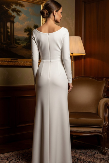 White Formal Evening Dress Asymmetrical Neck Chiffon Maxi Dress 