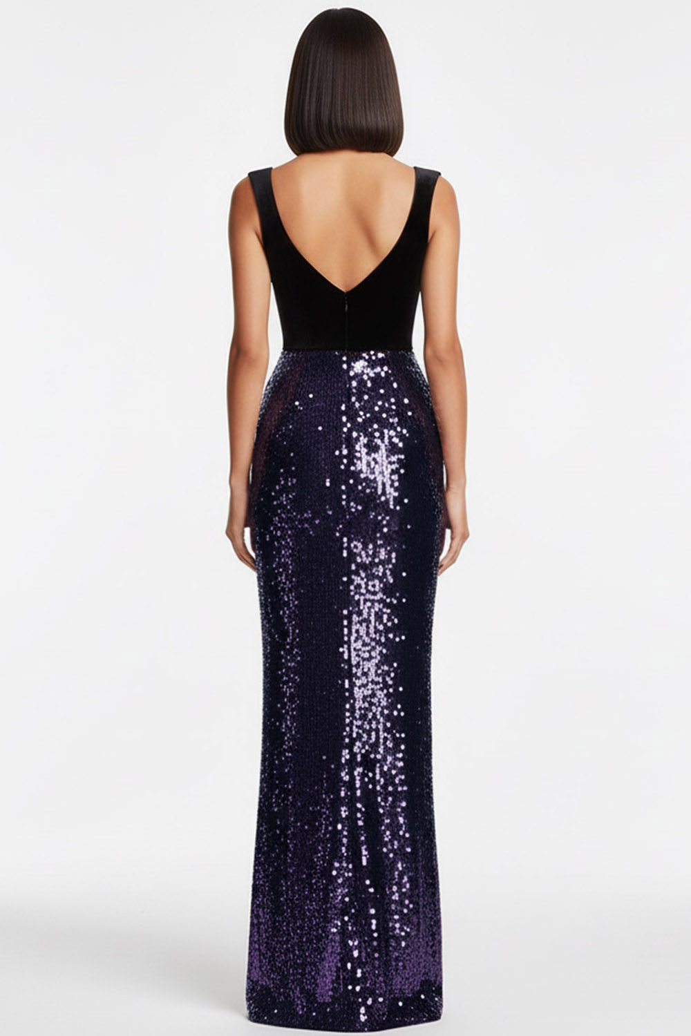 Navy Formal Party Dress Sheath Wide Straps Sequin Maxi Dress