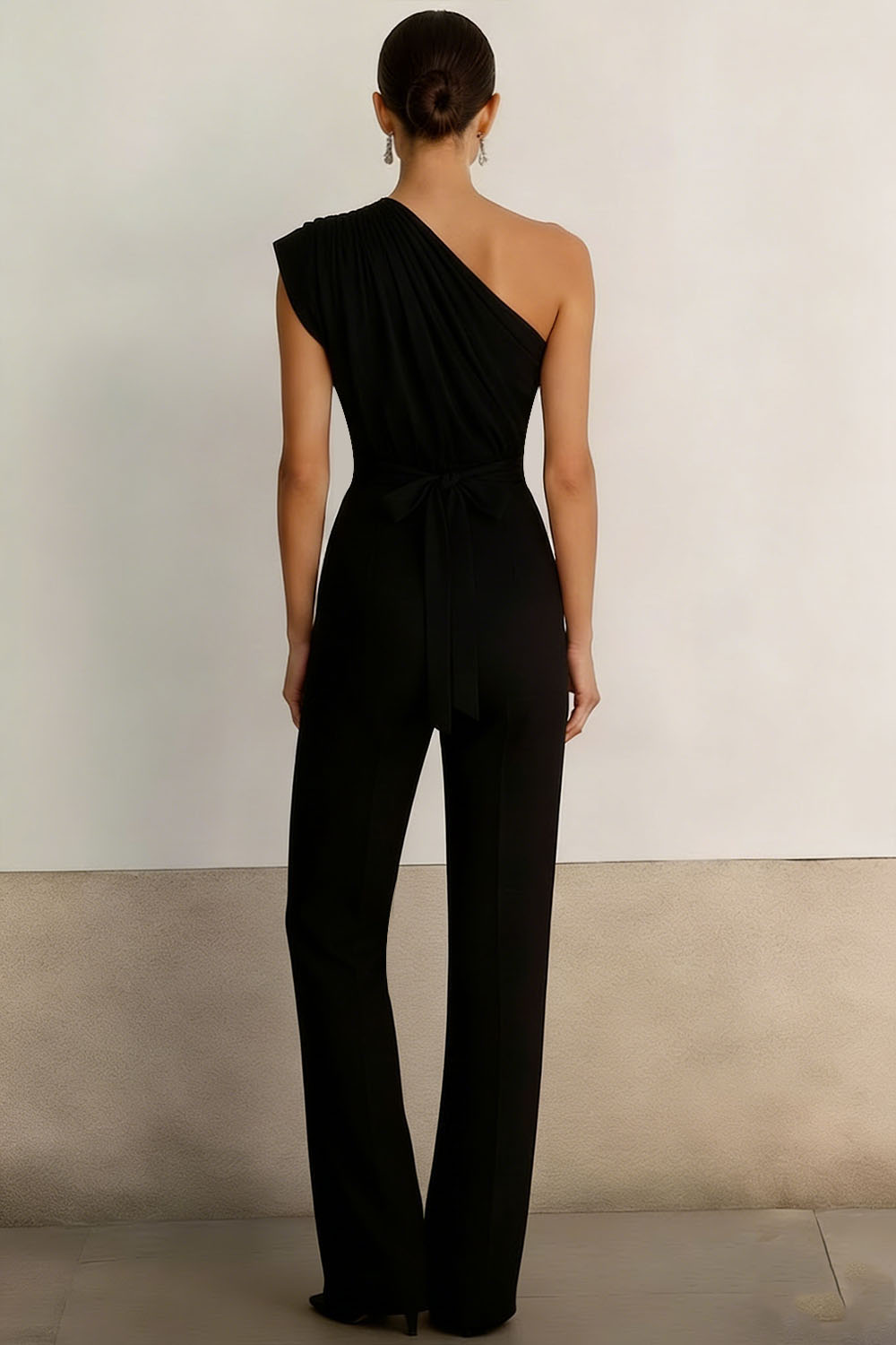 Black Formal Jumpsuit One Shoulder Sleeveless Belted Jumpsuit 