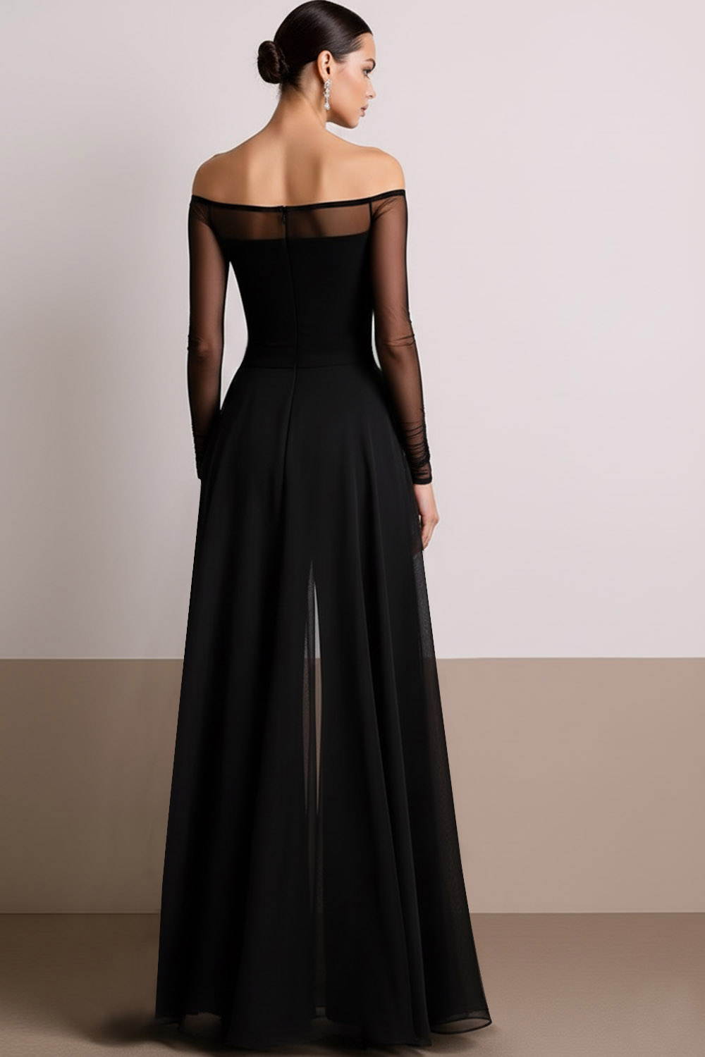 Black Formal Jumpsuit Off the Shoulder Chiffon Flared-Leg Jumpsuit 