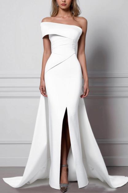 Party Prom Red Dress One Shoulder High Slit Maxi Dress