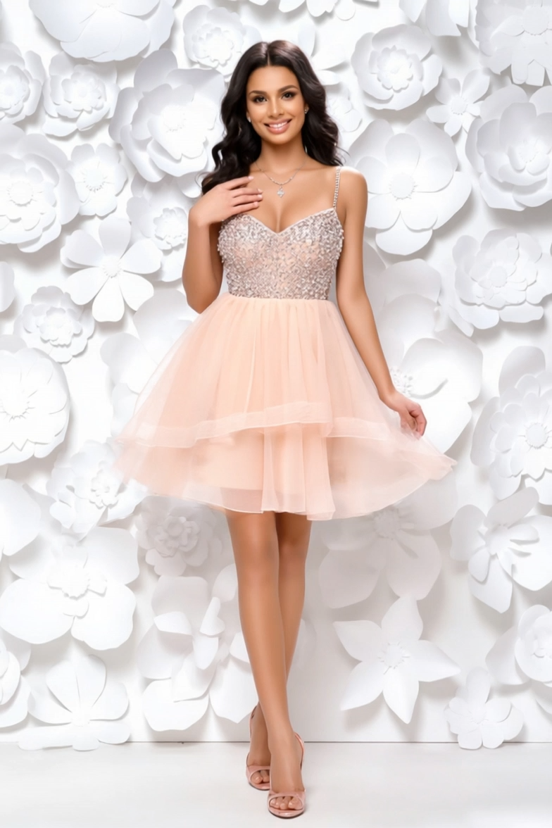 Homecoming Party Dress Pink Spaghetti Strap Sequin Mini Dress