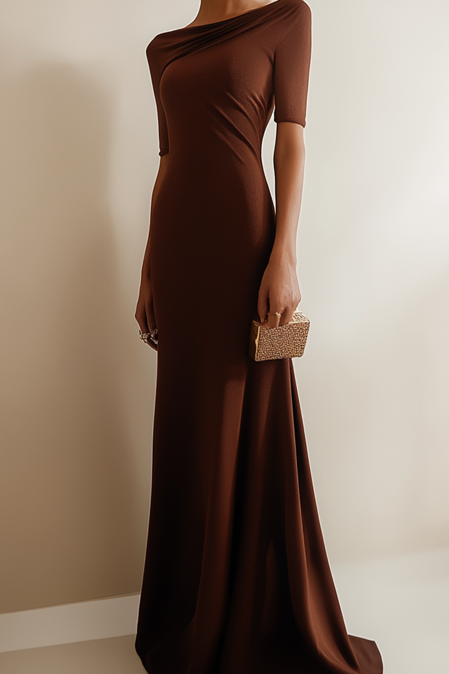 Women's Work Maxi Dress Half Sleeve Brown Dress
