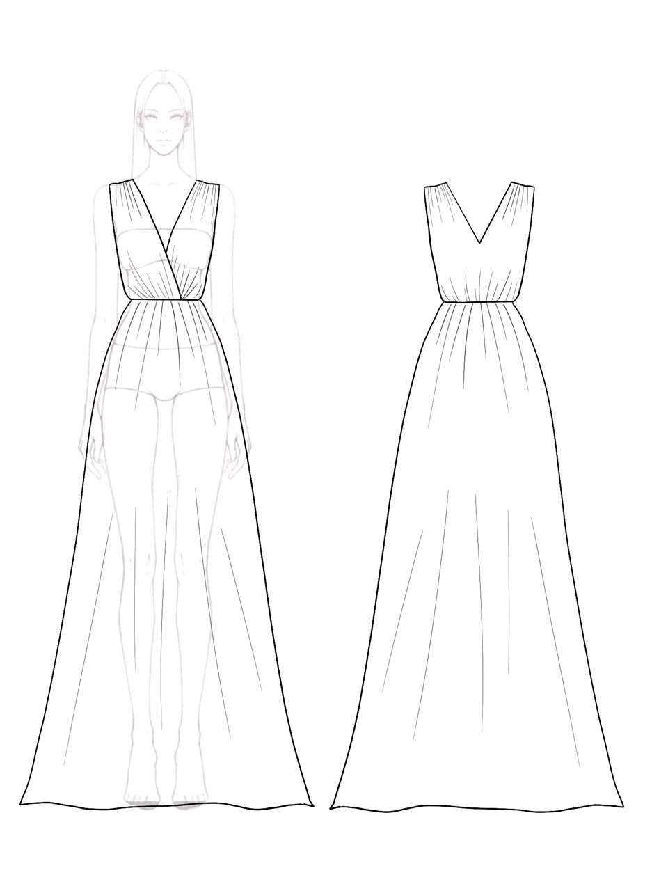 Formal Orange Evening Gown Pleated Sleeveless V-neck Maxi Dress