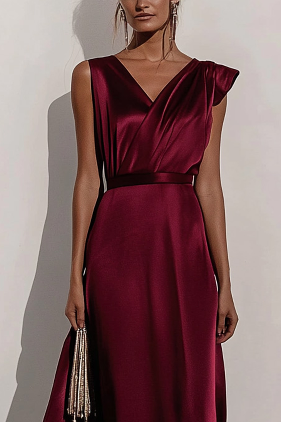 Women's Work Maxi Dress Satin V Neck Dress