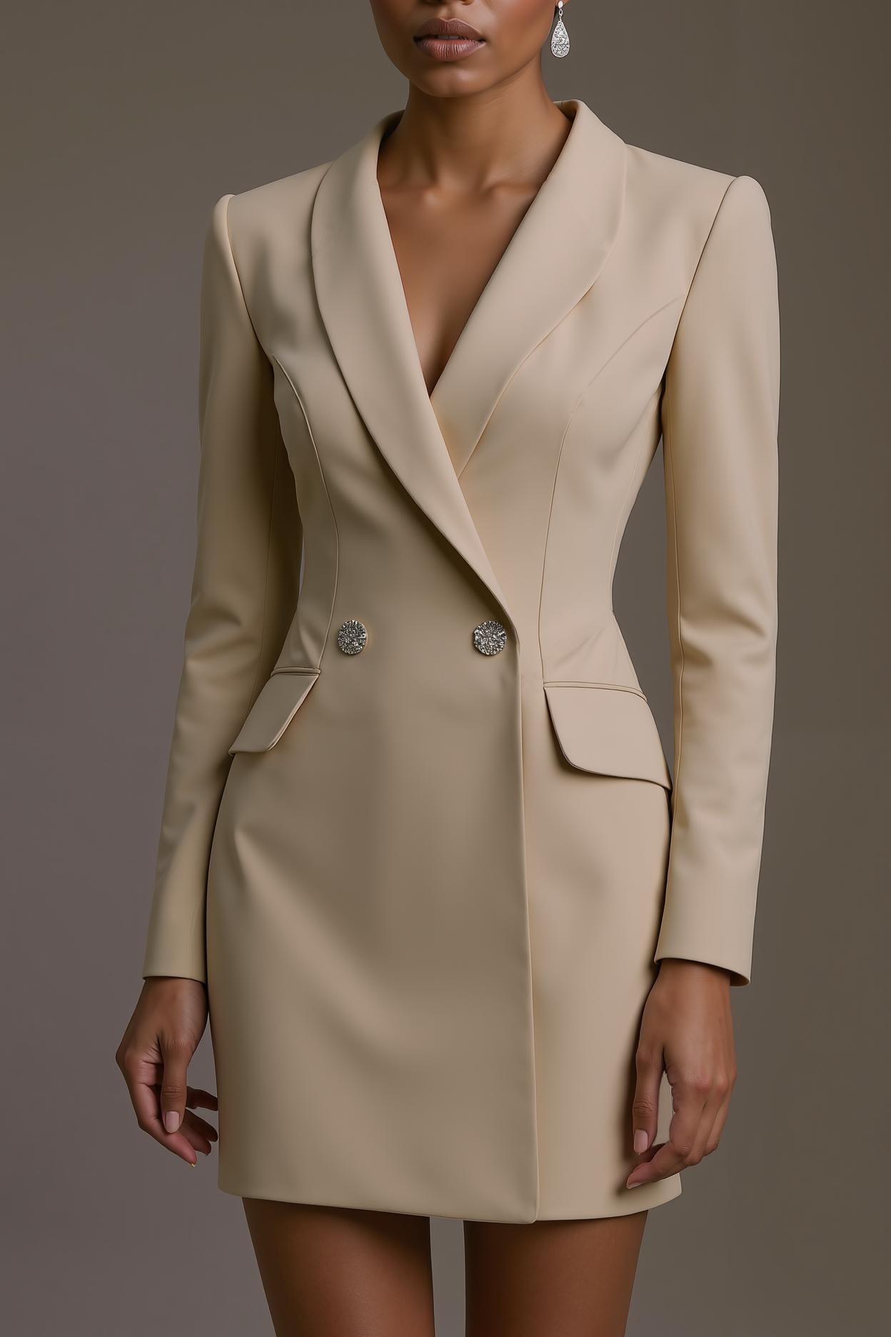 Work Business White Blazer Dress Long Sleeve Mini Dress