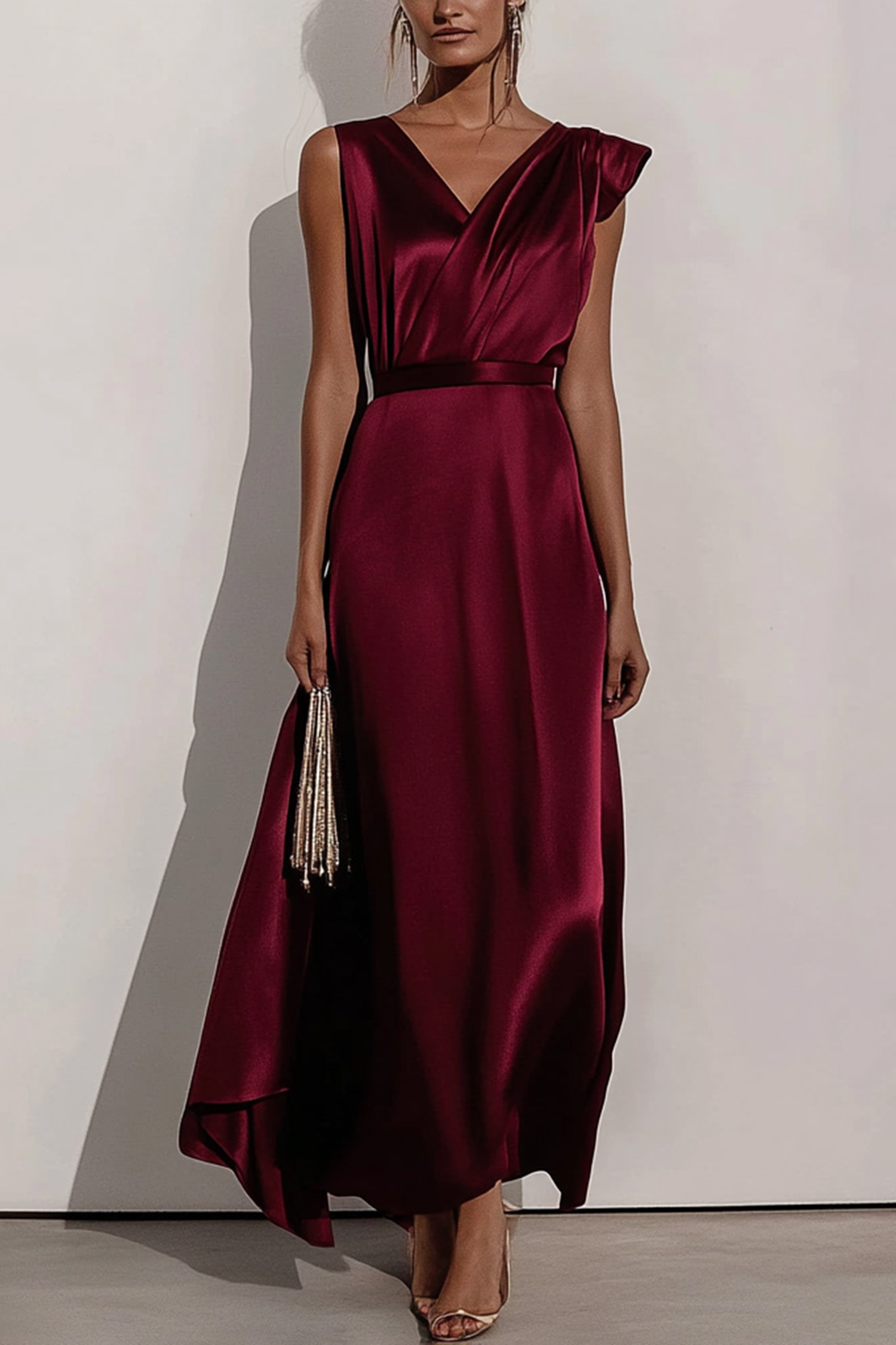 Women's Work Maxi Dress Satin V Neck Dress