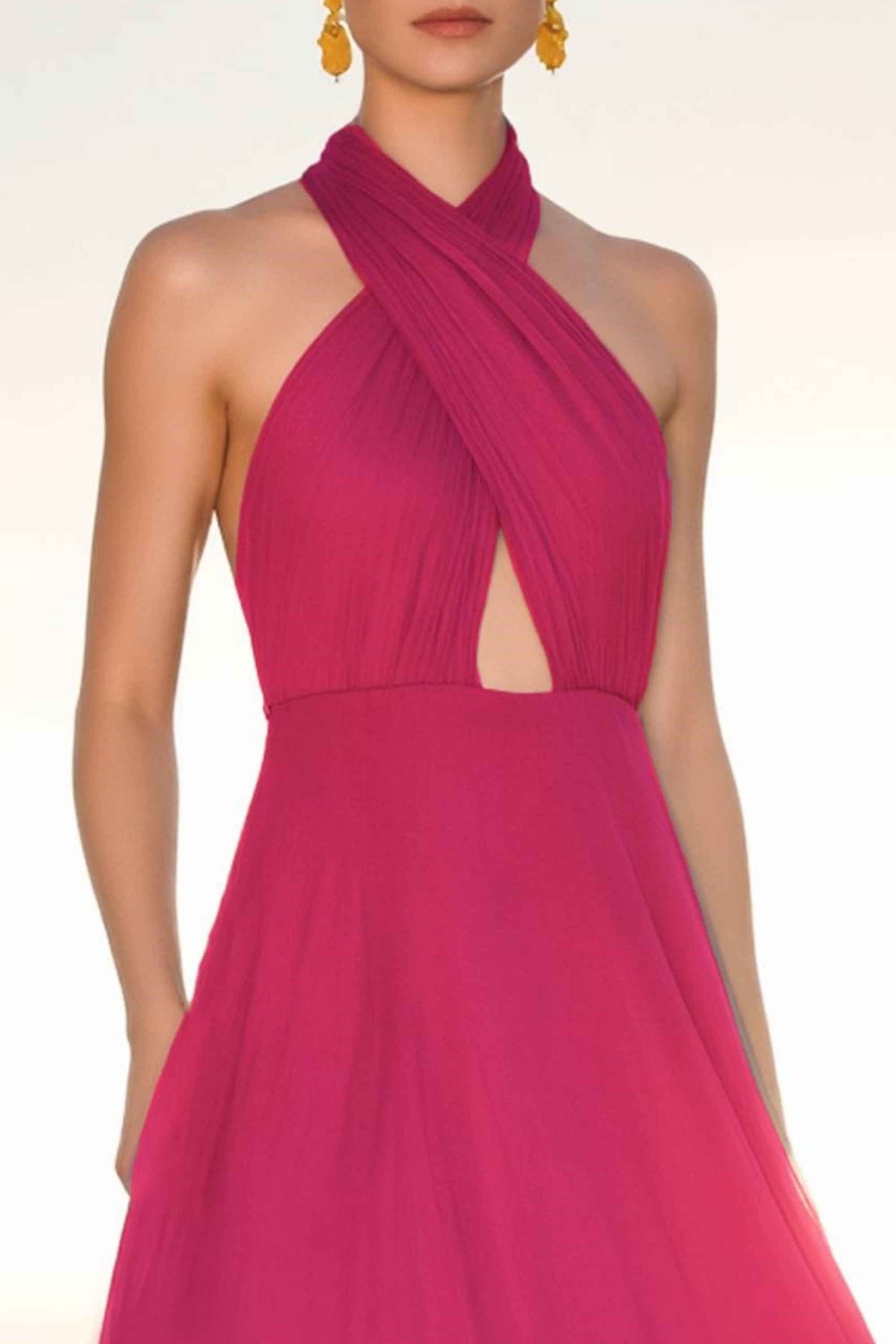 Cocktail ​Party Swing Dress Fuchsia Halter Neck Maxi Dress
